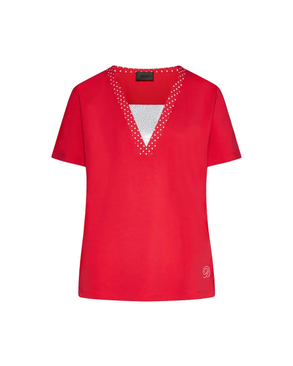Maglia in cotone con strass e dettaglio pois RED