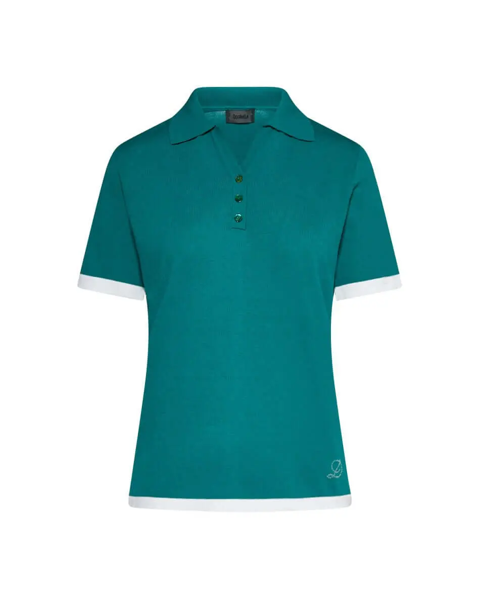 Maglia polo in viscosa con dettaglio righe SMERALDO