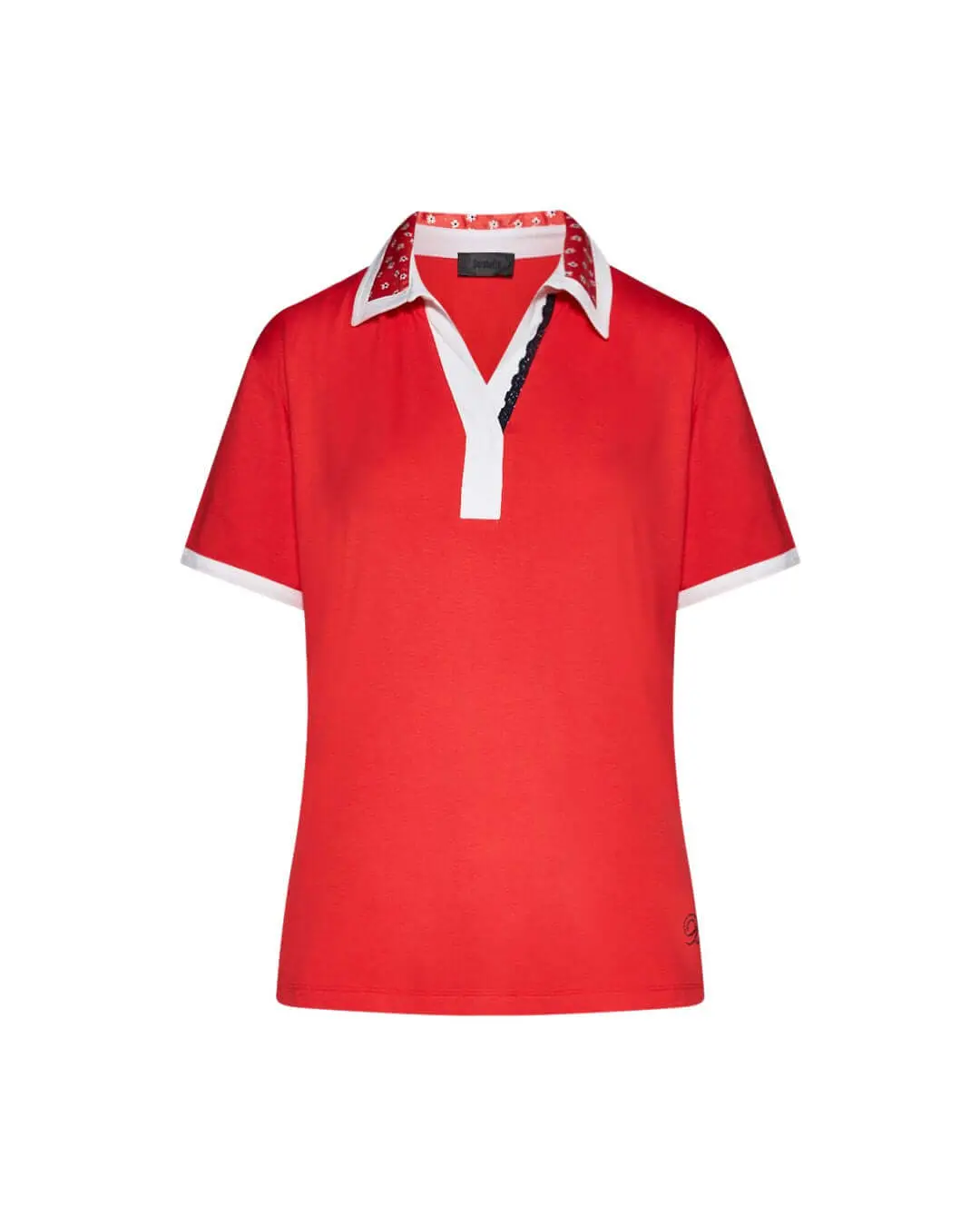 Maglia polo in viscosa con colletto floreale ARANCIO