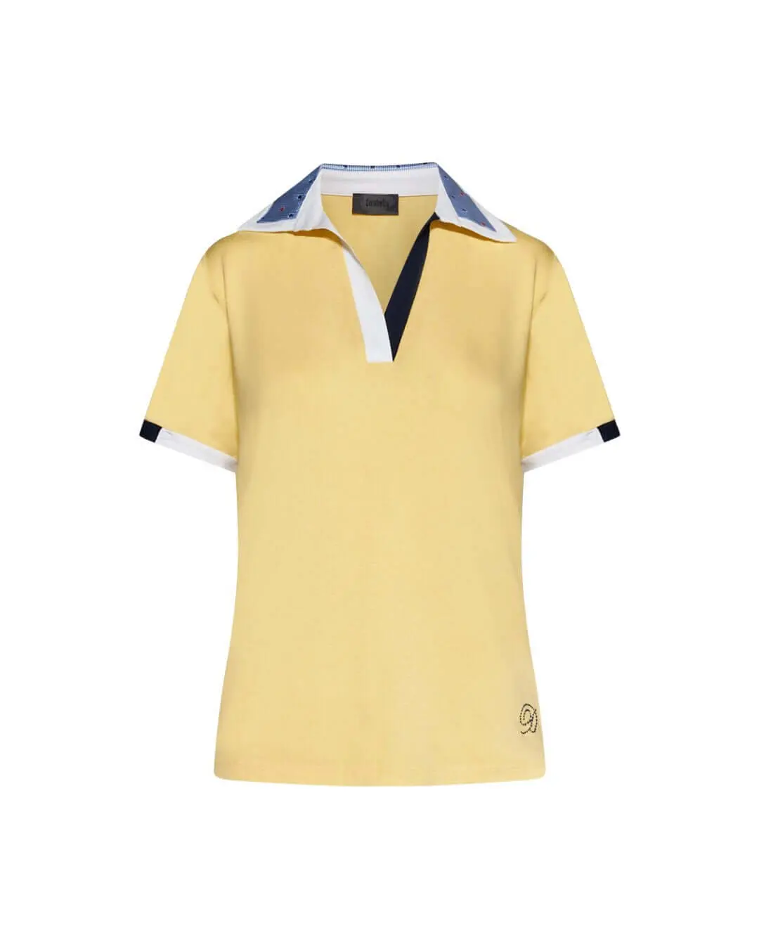 Maglia polo in viscosa con colletto a quadri GIALLO