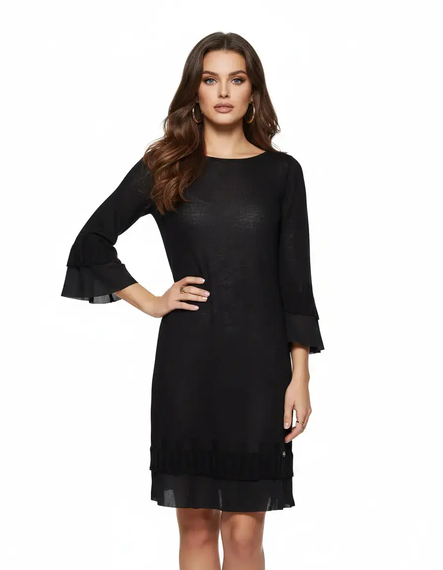 Abito con dettagli georgette NERO - Image 2
