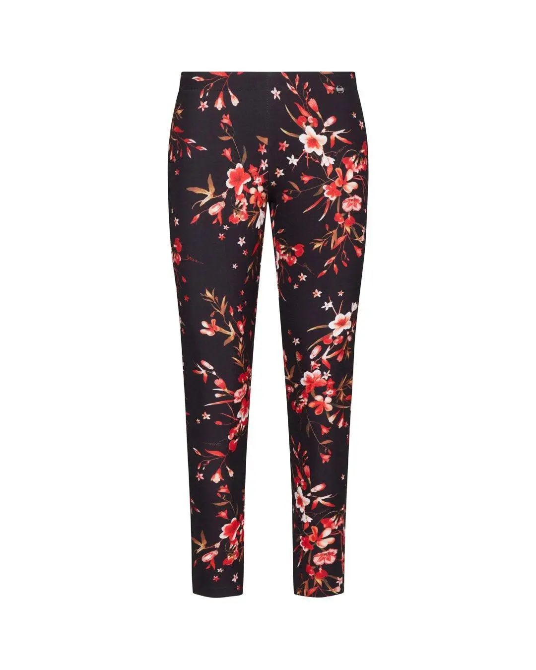 Pantalone in fantasia floreale NERO-ROSSO - Image 2