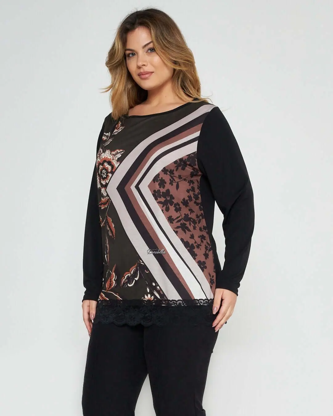 Maglia fantasia con pizzo NERO-VERDE