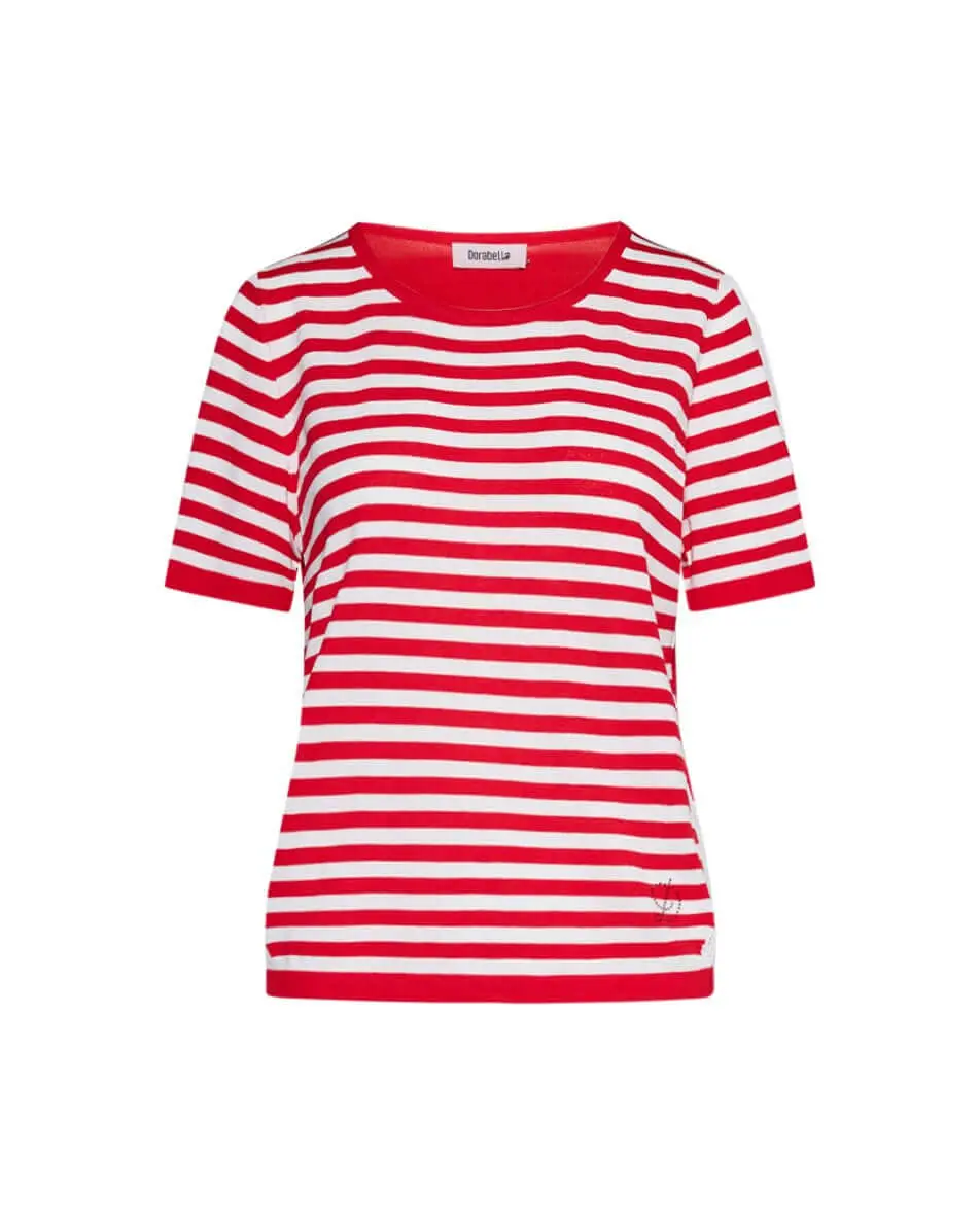 Maglia in viscosa a righe ROSSO-BIANCO