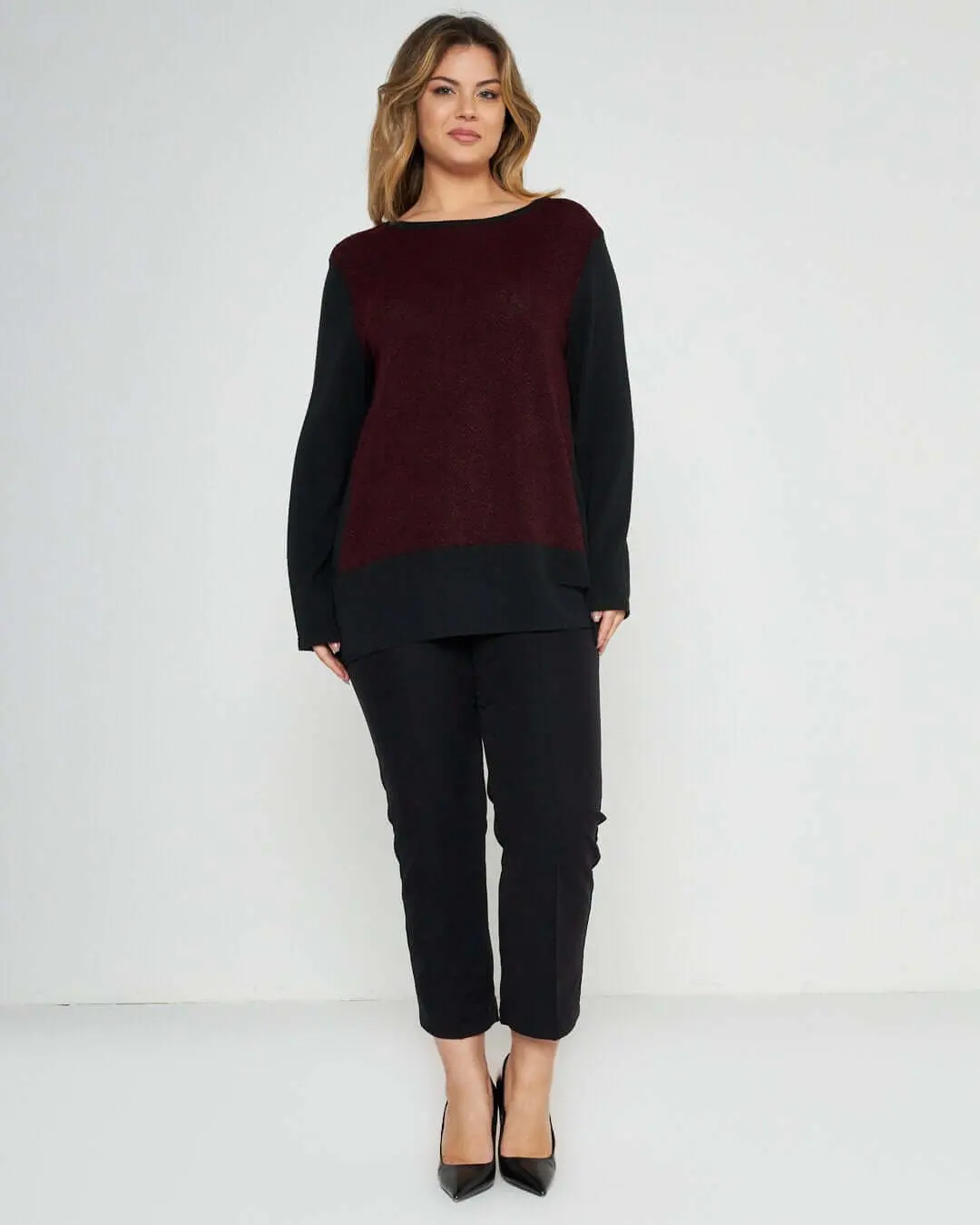 Maglia in fantasia geometrica NERO-BORDEAUX - Image 3