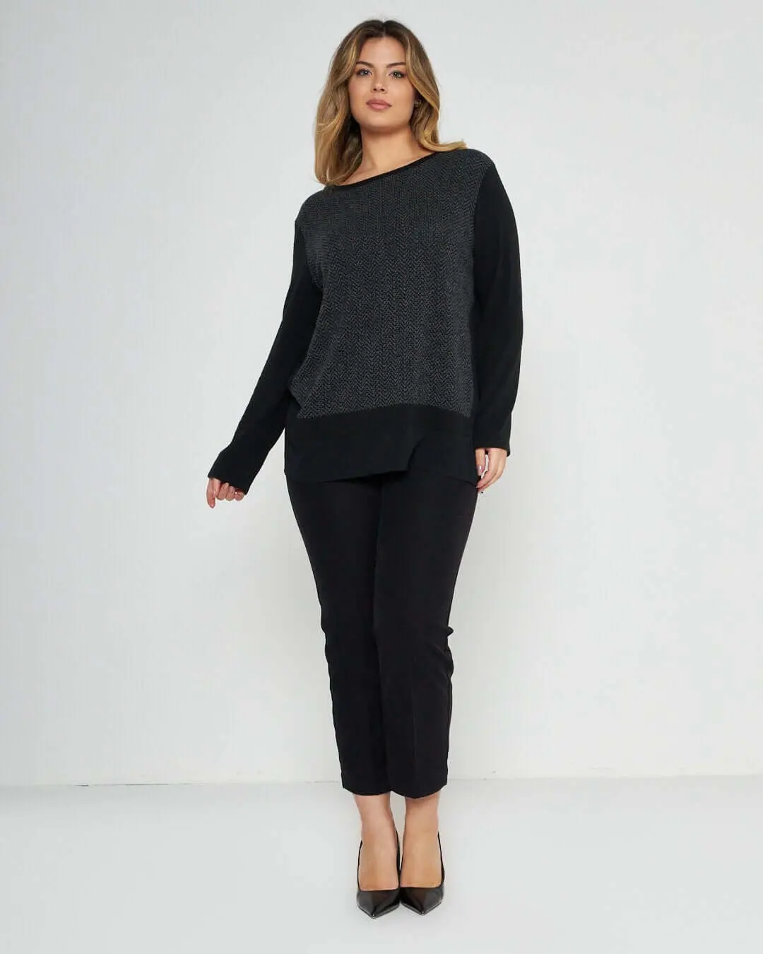 Maglia in fantasia geometrica NERO-GRIGIO - Image 3