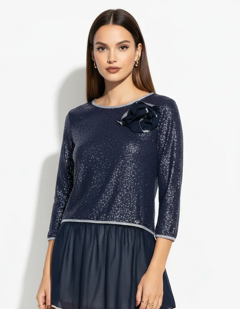 Maglia con spilla fiore BLU
