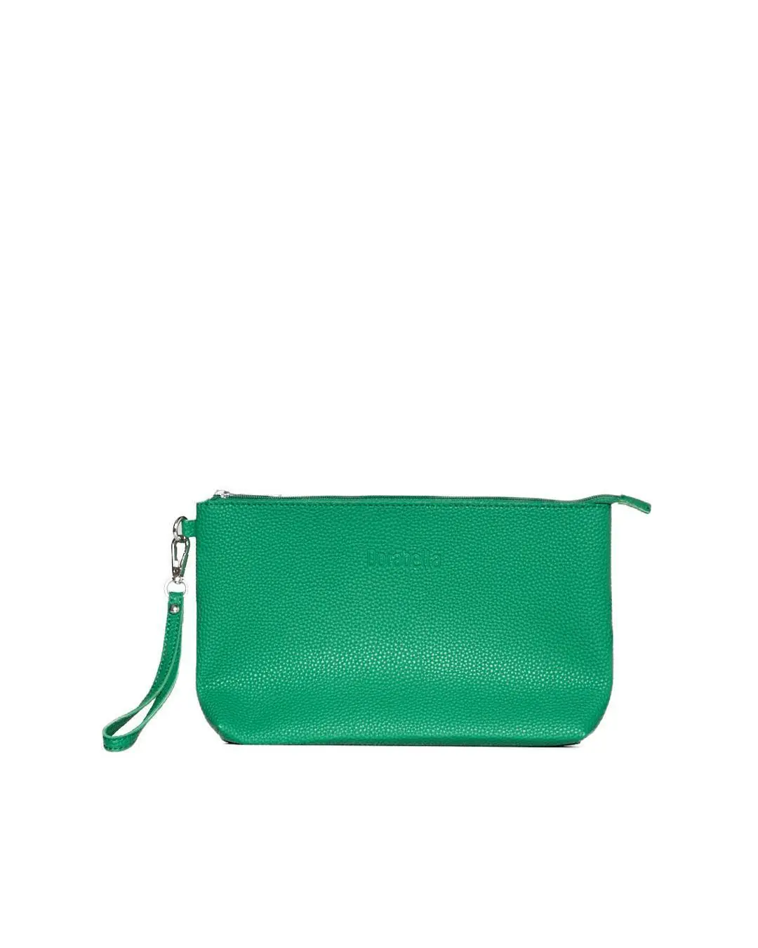 Clutch in ecopelle a grana con logo sul davanti e cinturino da polso GREEN BEE