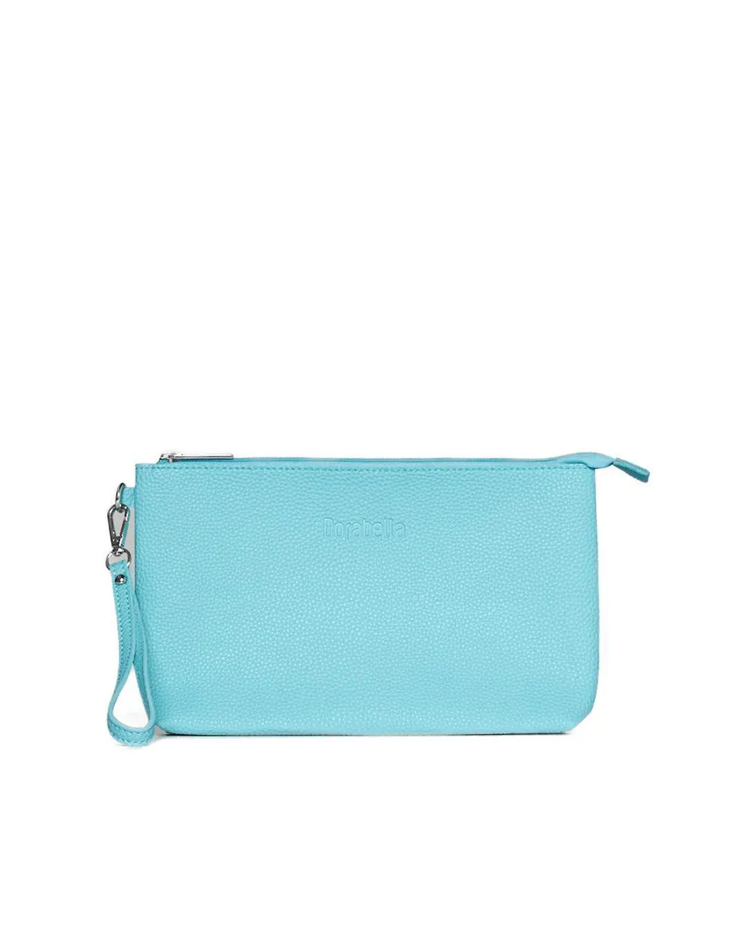 Clutch in ecopelle a grana con logo sul davanti e cinturino da polso BLUE RADIANCE