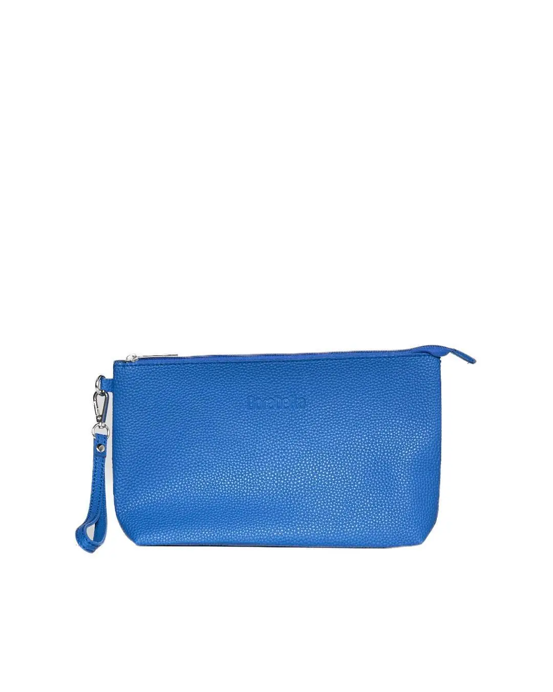 Clutch in ecopelle a grana con logo sul davanti e cinturino da polso PRINCESS BLUE