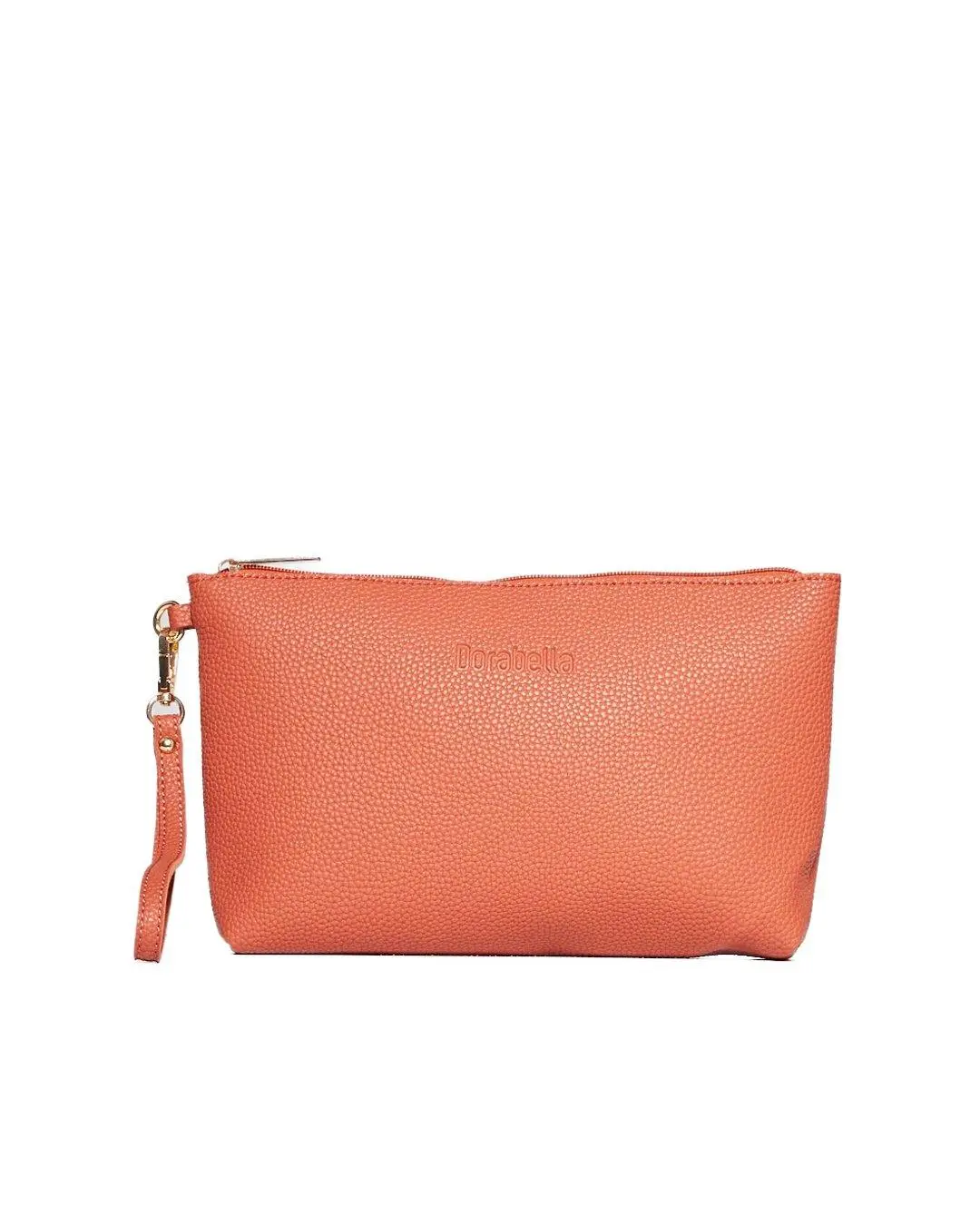 Clutch in ecopelle a grana con logo sul davanti e cinturino da polso CANNELLA
