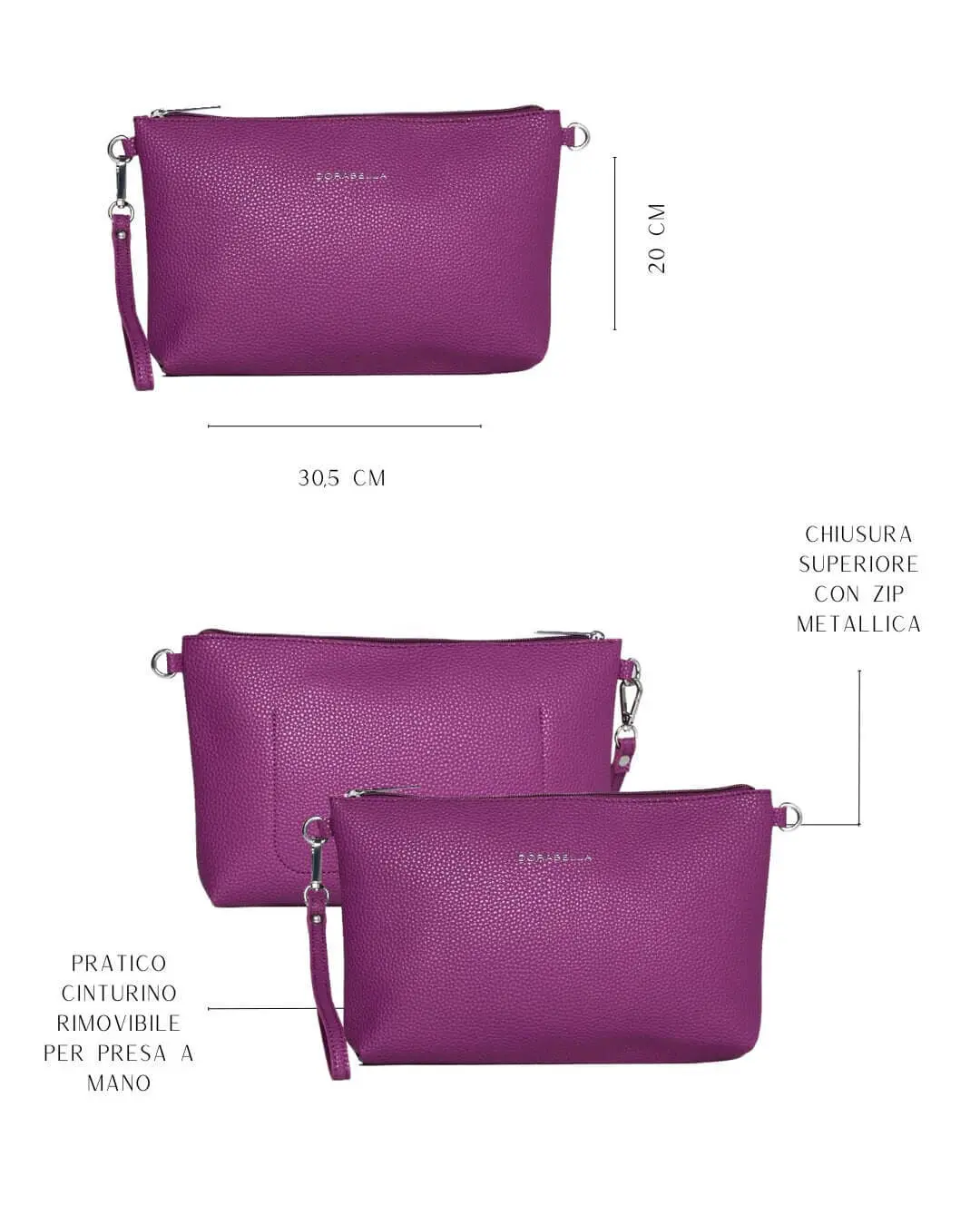 Clutch in ecopelle a grana con logo sul davanti e cinturino da polso SUMMER PURPLE - Image 2