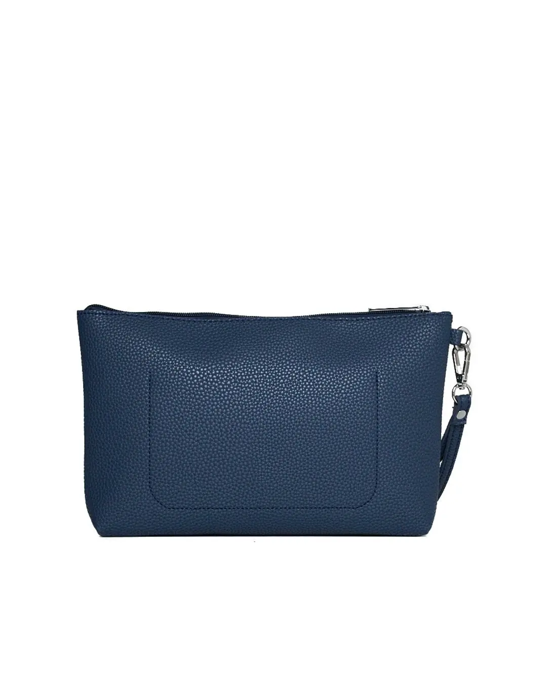 Clutch in ecopelle a grana con logo sul davanti e cinturino da polso BLU - Image 5
