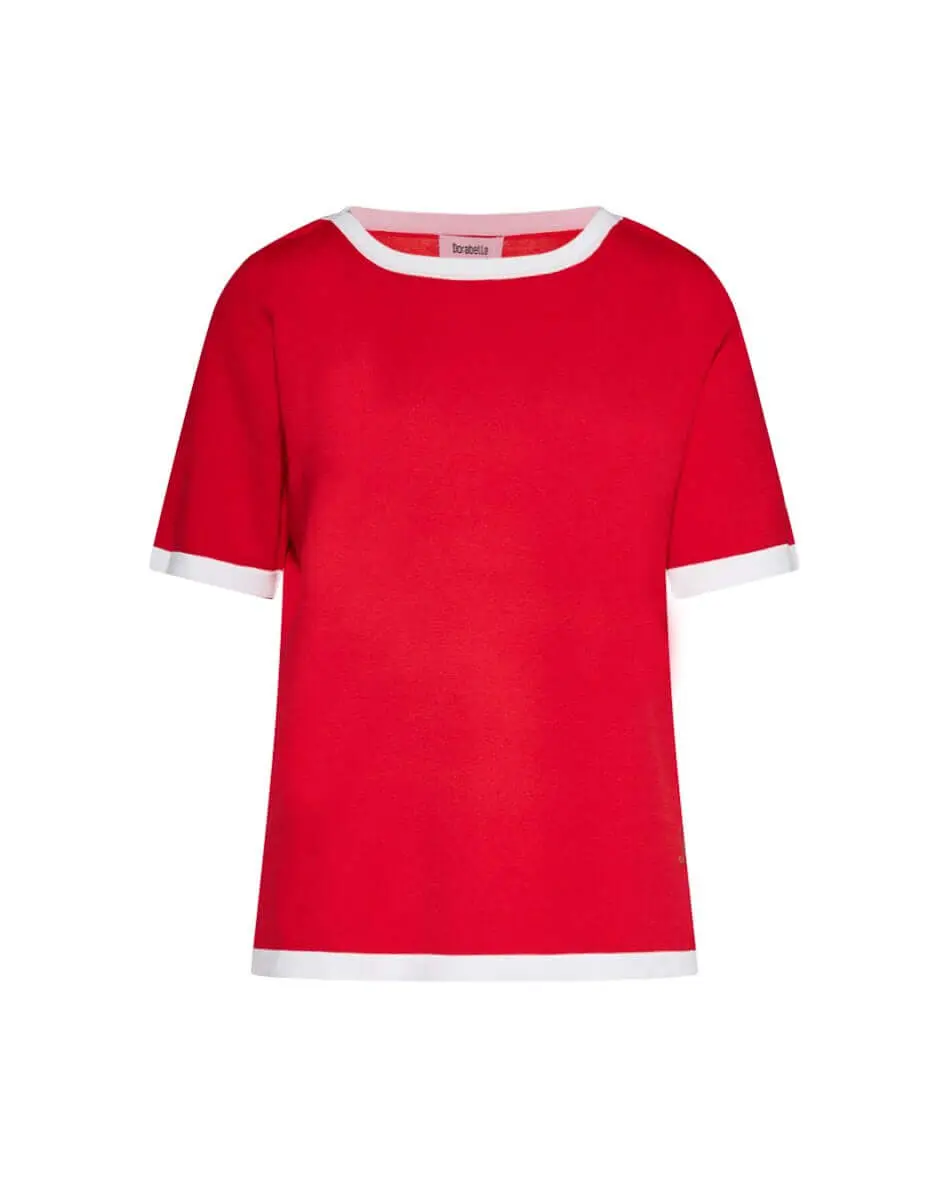 Maglia in viscosa con profili a contrasto ROSSO