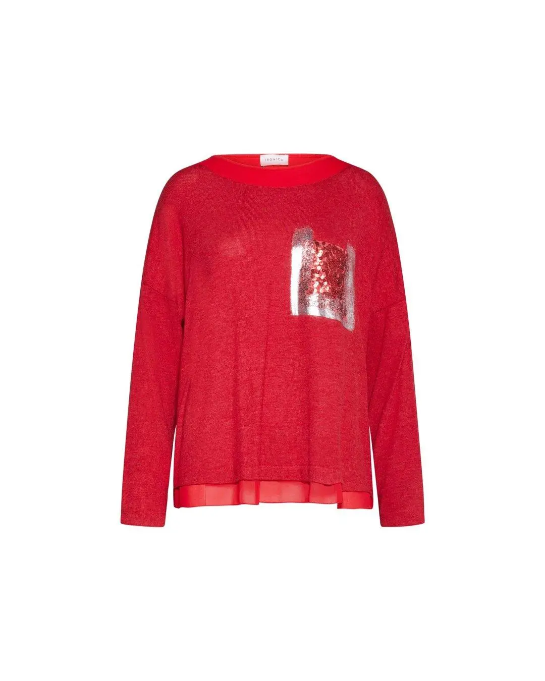 Maglia con tasca in paillettes ROSSO