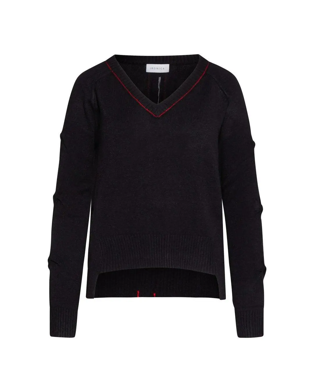 Maglia scollo a V profilo NERO-ROSSO