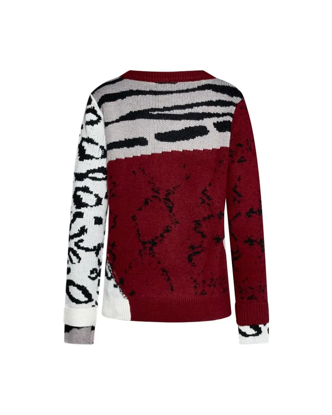 Maglia jacquard animalier BORDO'-GRIGIO-CREMA - Image 2