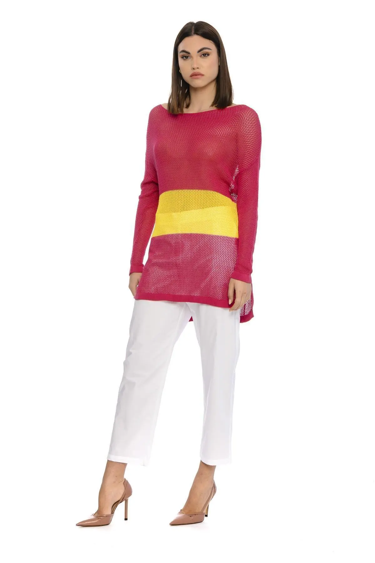 Maglia traforata FUXIA-GIALLO - Image 4