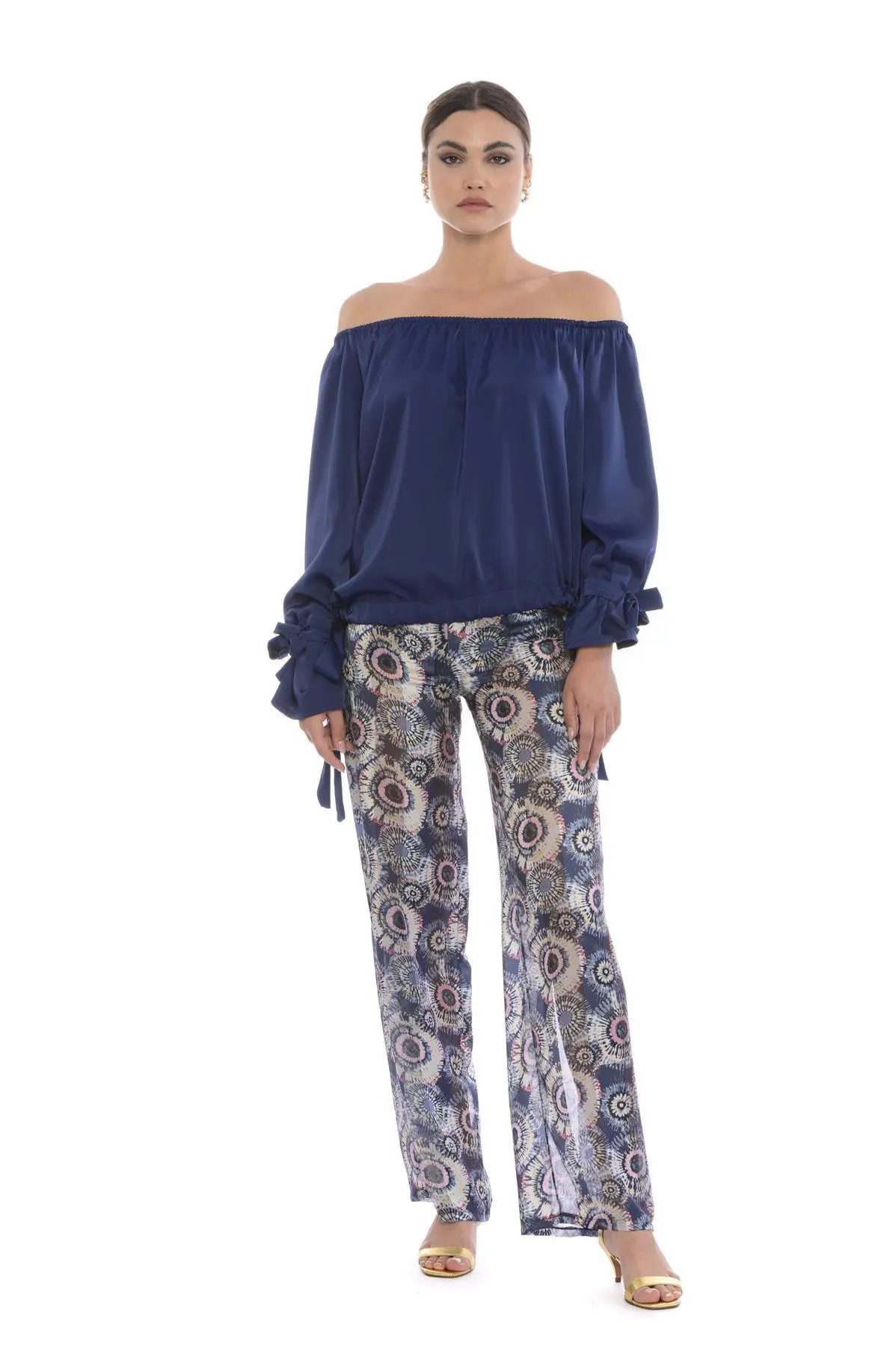 Blusa shiffer con fiocchi BLU - Image 4