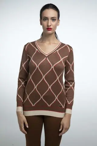 MAGLIA V D.M/POLIESTERE CACAO-ORO - Image 2