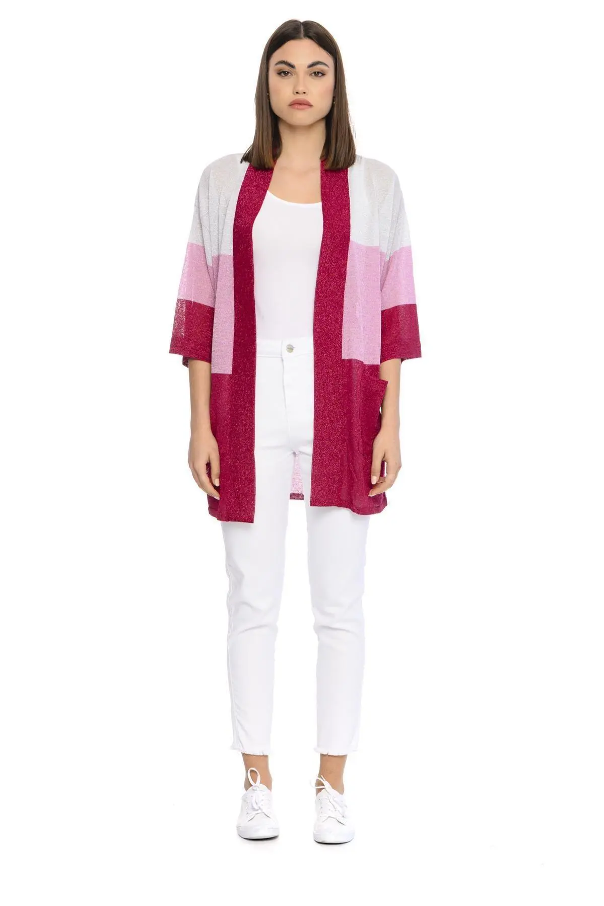 Cardigan righe e lurex MAGENTA - Image 3