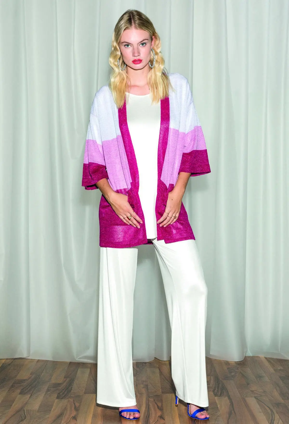 Cardigan righe e lurex MAGENTA - Image 4