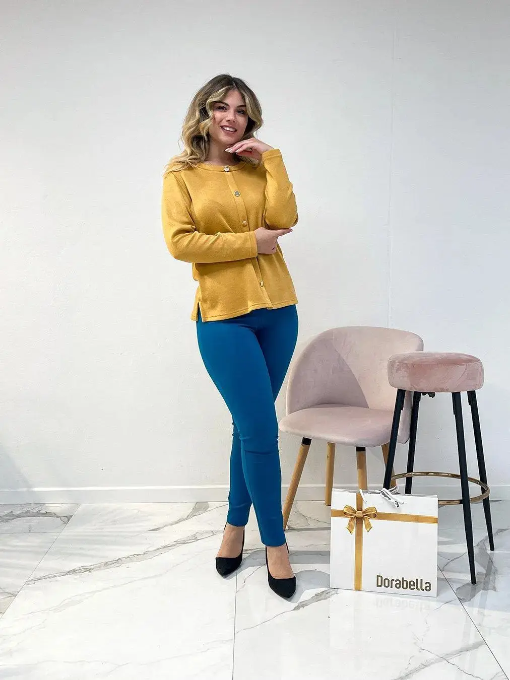 Pantaloni con vita elastica e pattina con bottone OTTANIO - Image 2