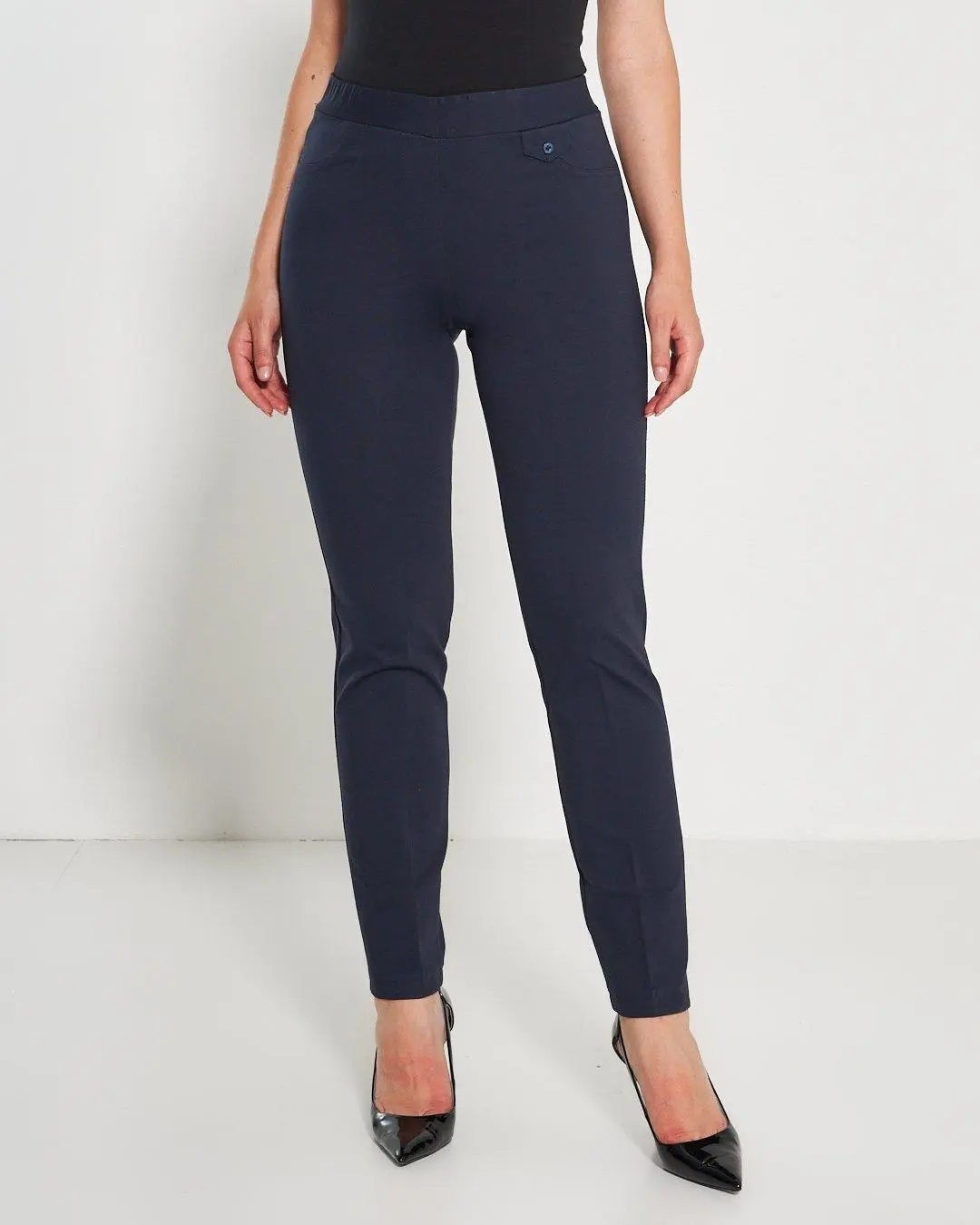Pantaloni con vita elastica e pattina con bottone BLU - Image 4