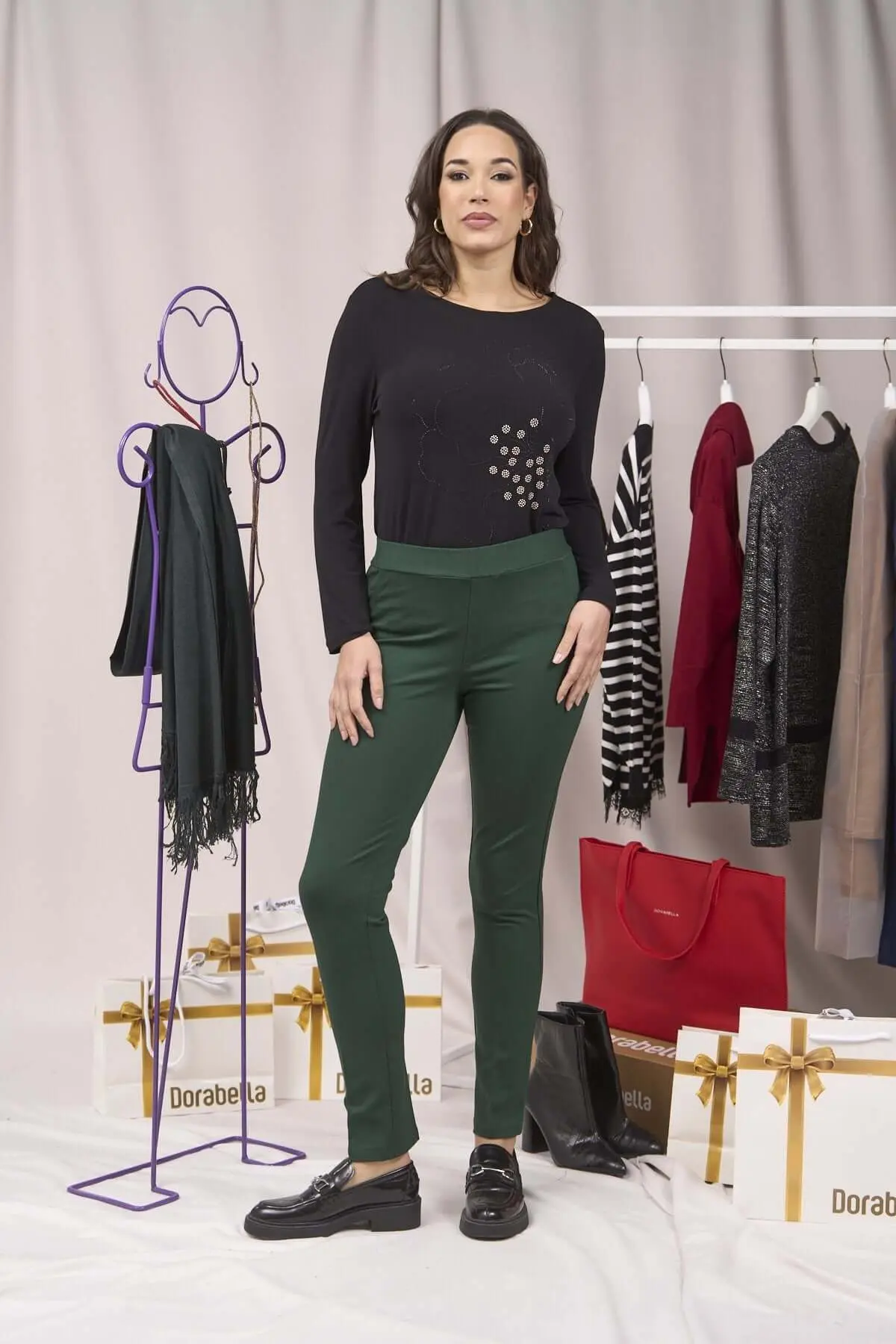 Pantalone slim viscosa con carré posteriore VERDE BOSCO