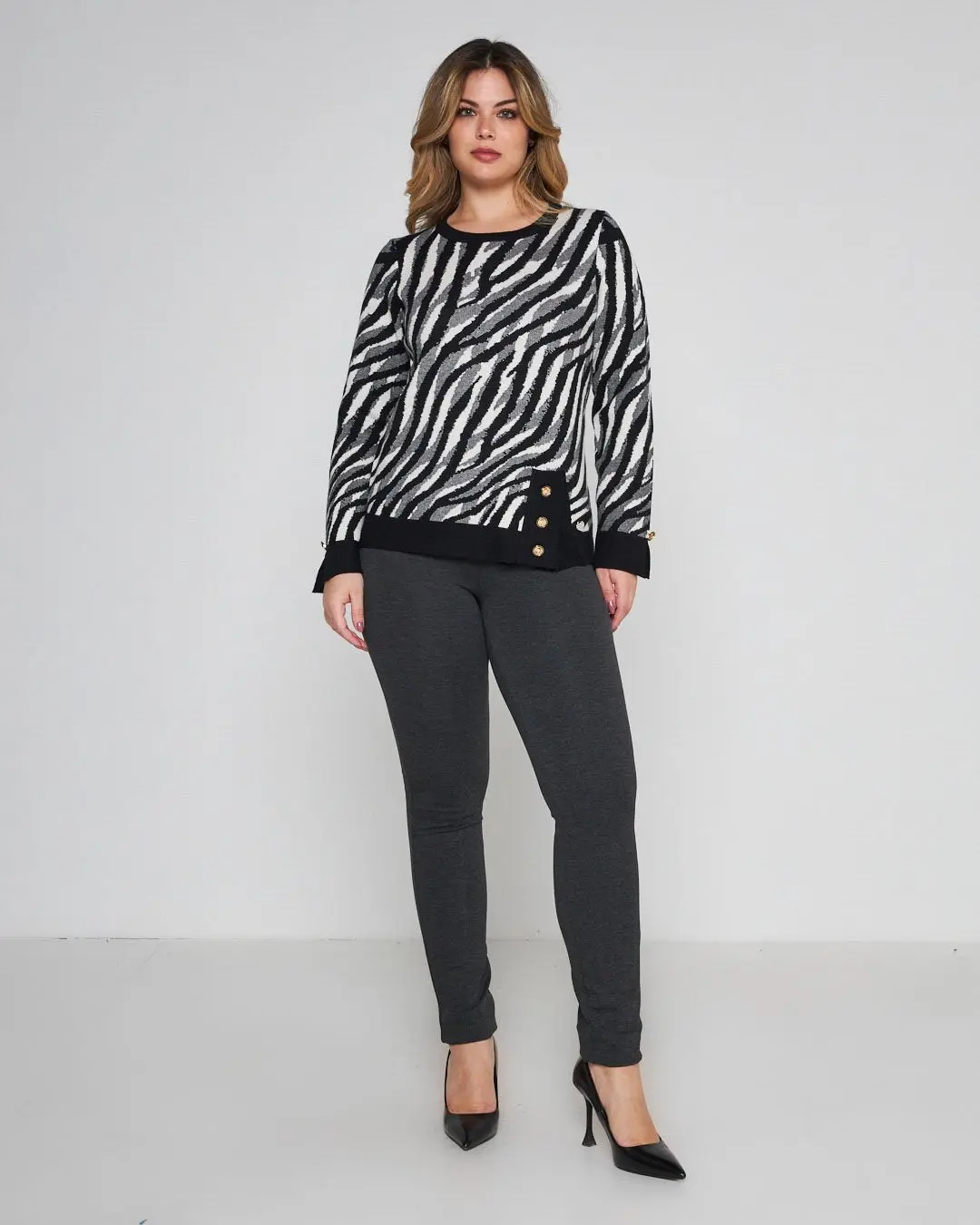 Pantalone slim viscosa con carré posteriore ANTRACITE - Image 3