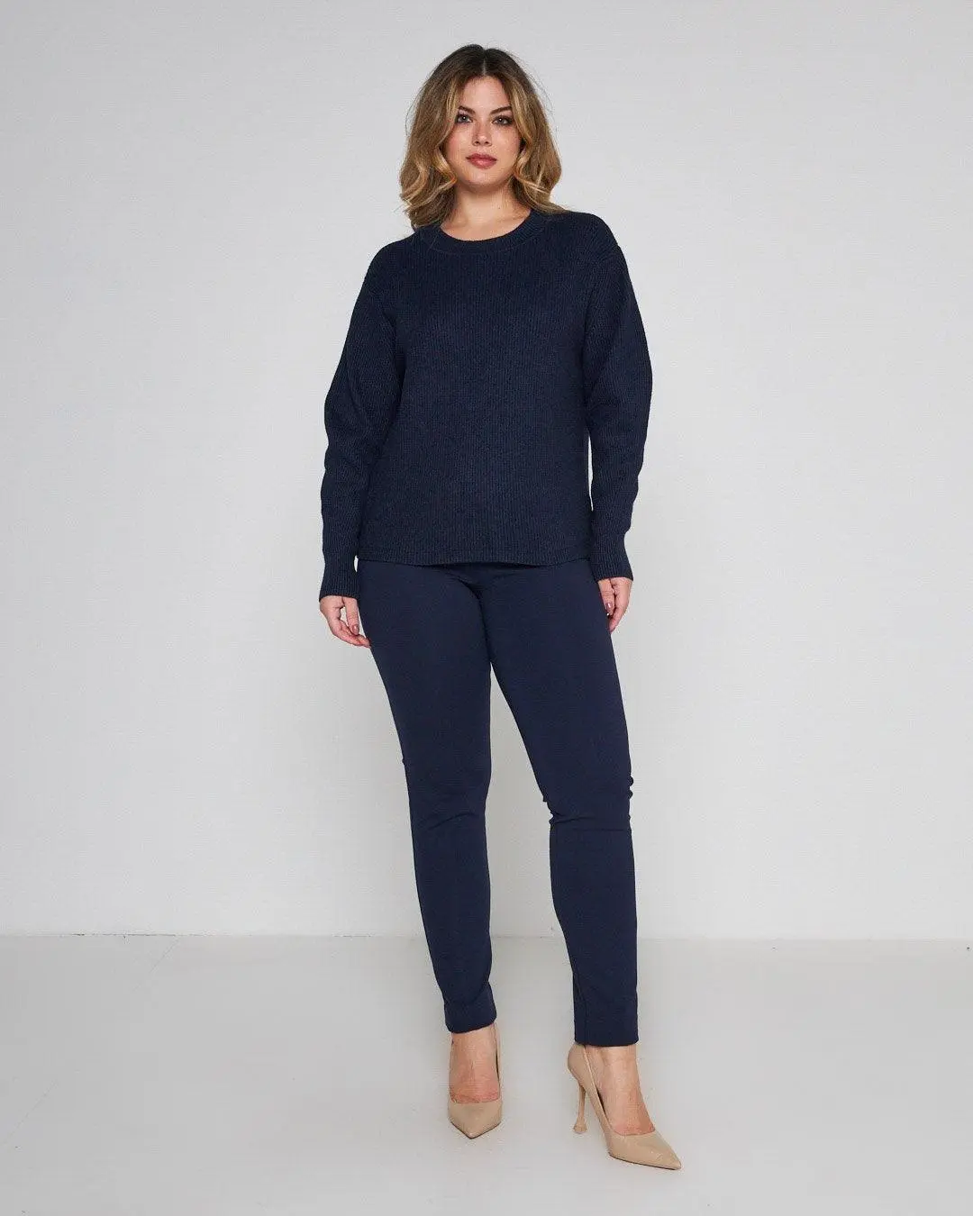 Pantalone slim viscosa con carré posteriore BLU - Image 3