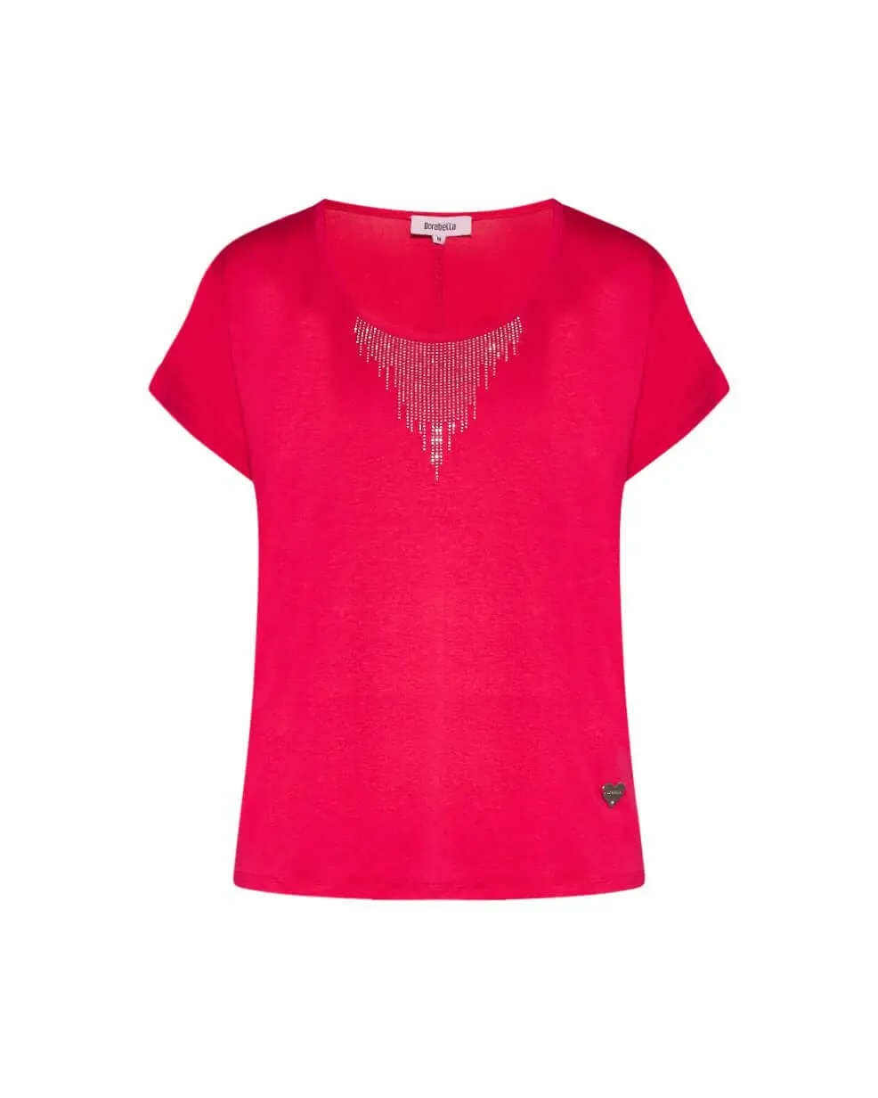 Maglia in viscosa con strass FUXIA