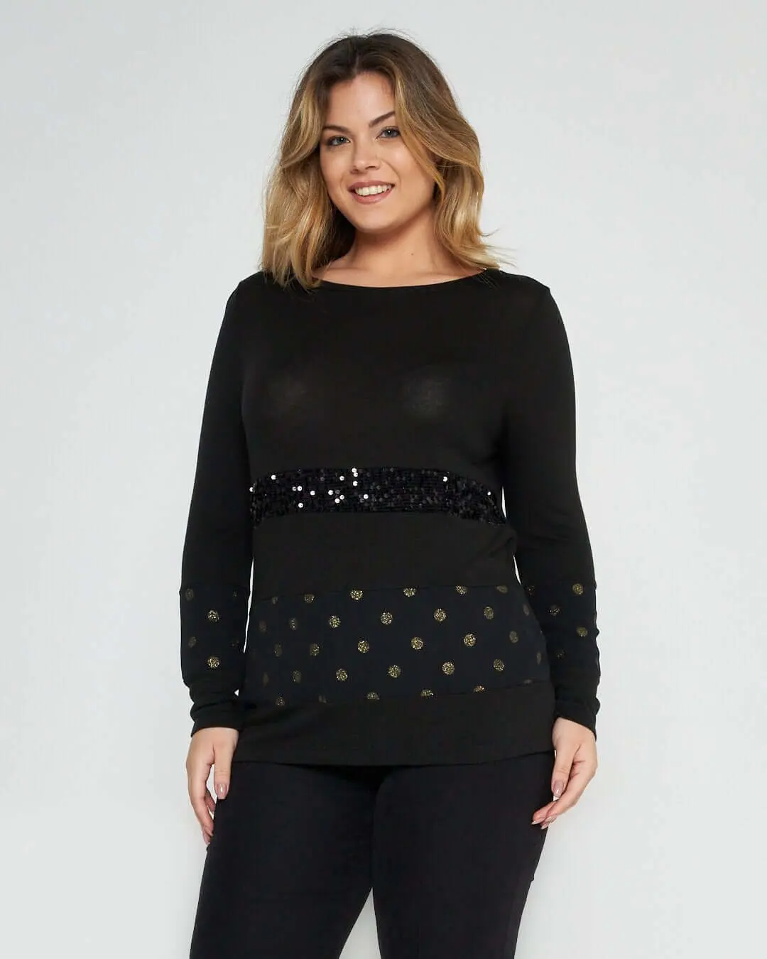 Maglia pois e paillettes NERO-ORO