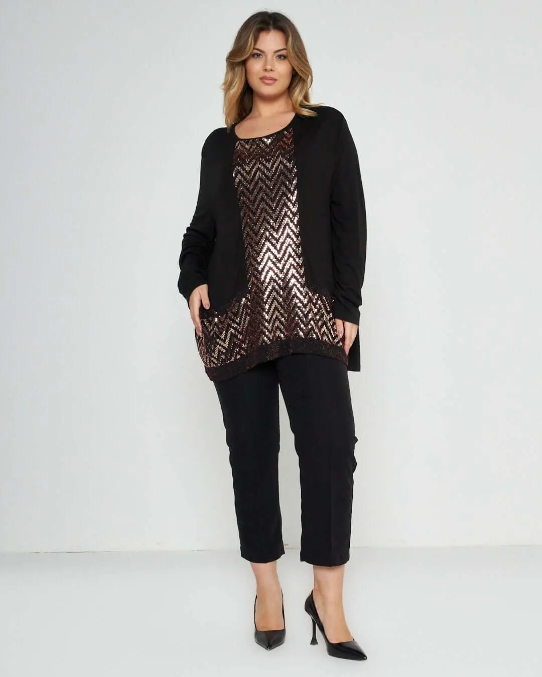 Maglia con inserti in lurex NERO-RUGGINE - Image 3