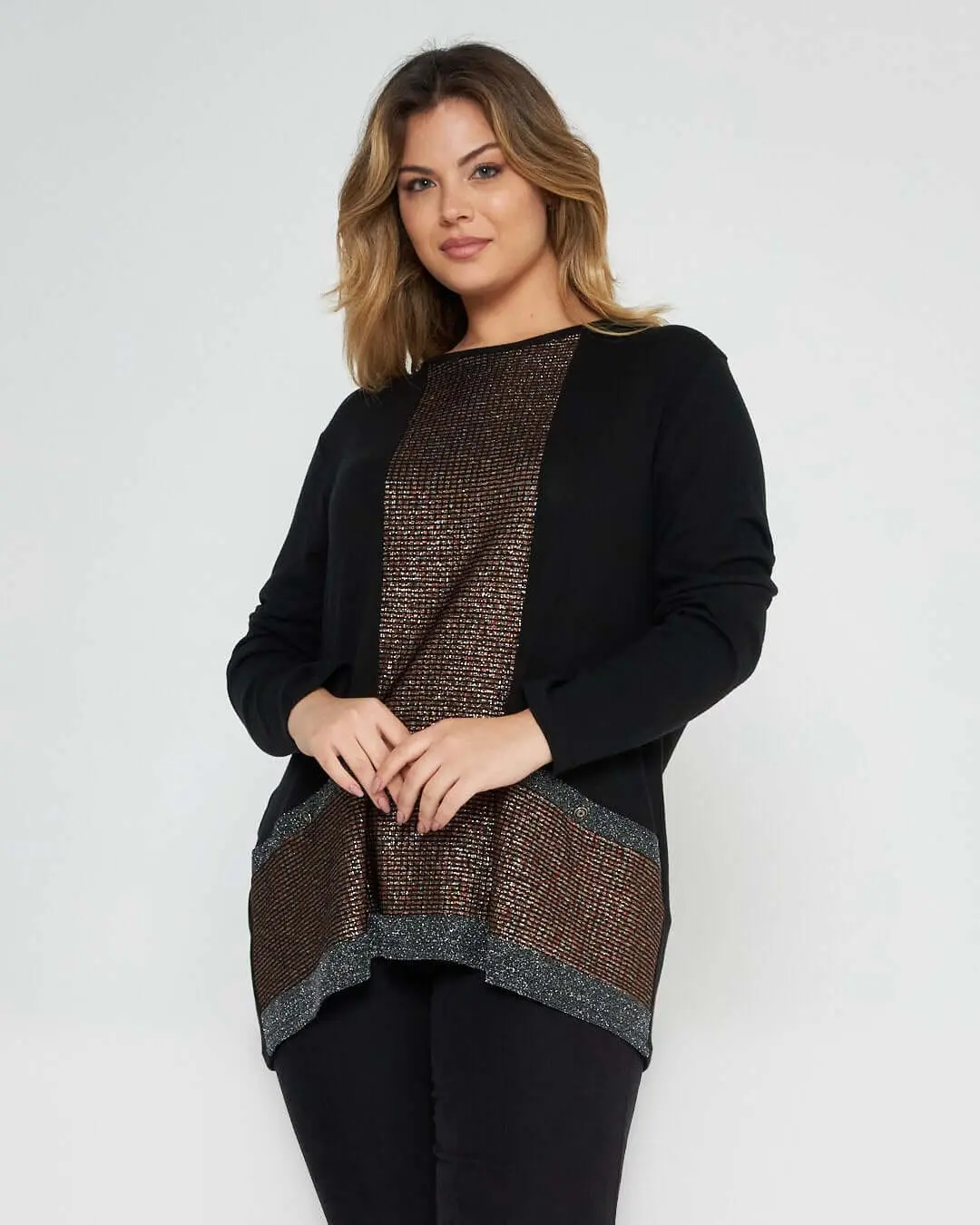 Maglia con inserti in lurex NERO-COCCIO