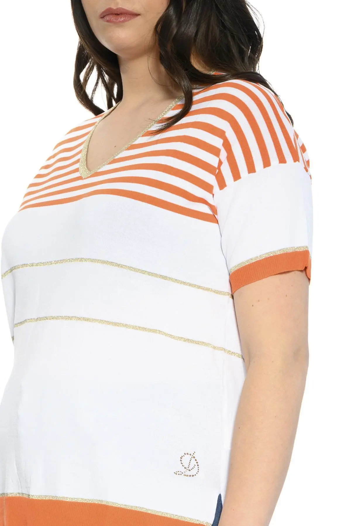 Maglia scollo a V fantasia a righe ARANCIO - Image 3