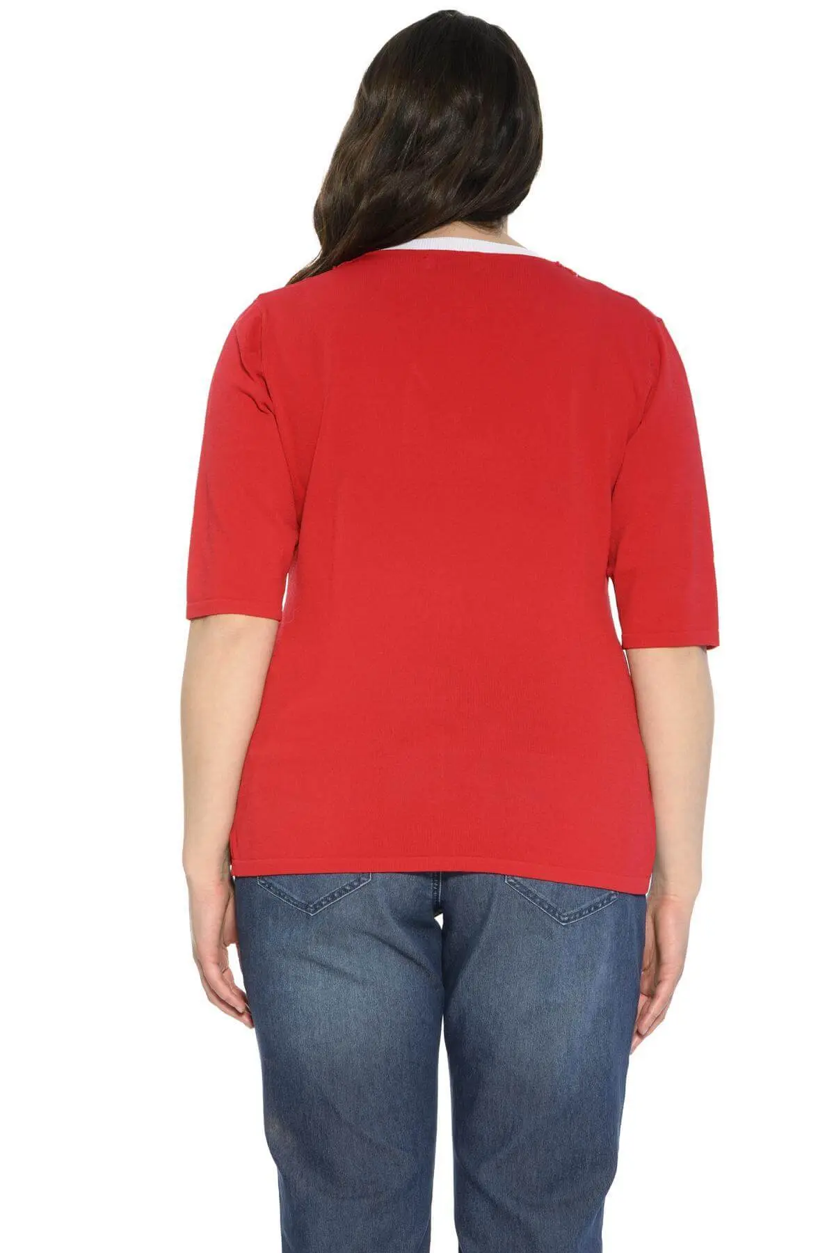 Maglia scollo a V e pizzo ROSSO - Image 2
