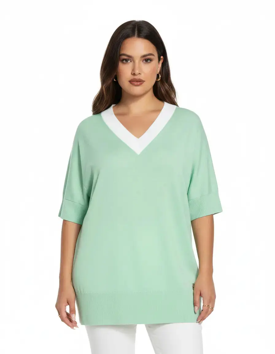 Maglia in viscosa con scollo V MENTA - Image 3
