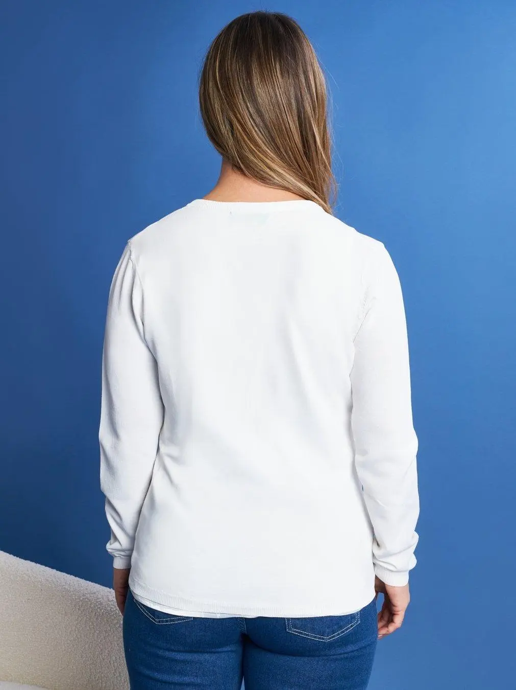 Cardigan basic con bottoni in maglia di misto viscosa con logo in strass BIANCO - Image 4