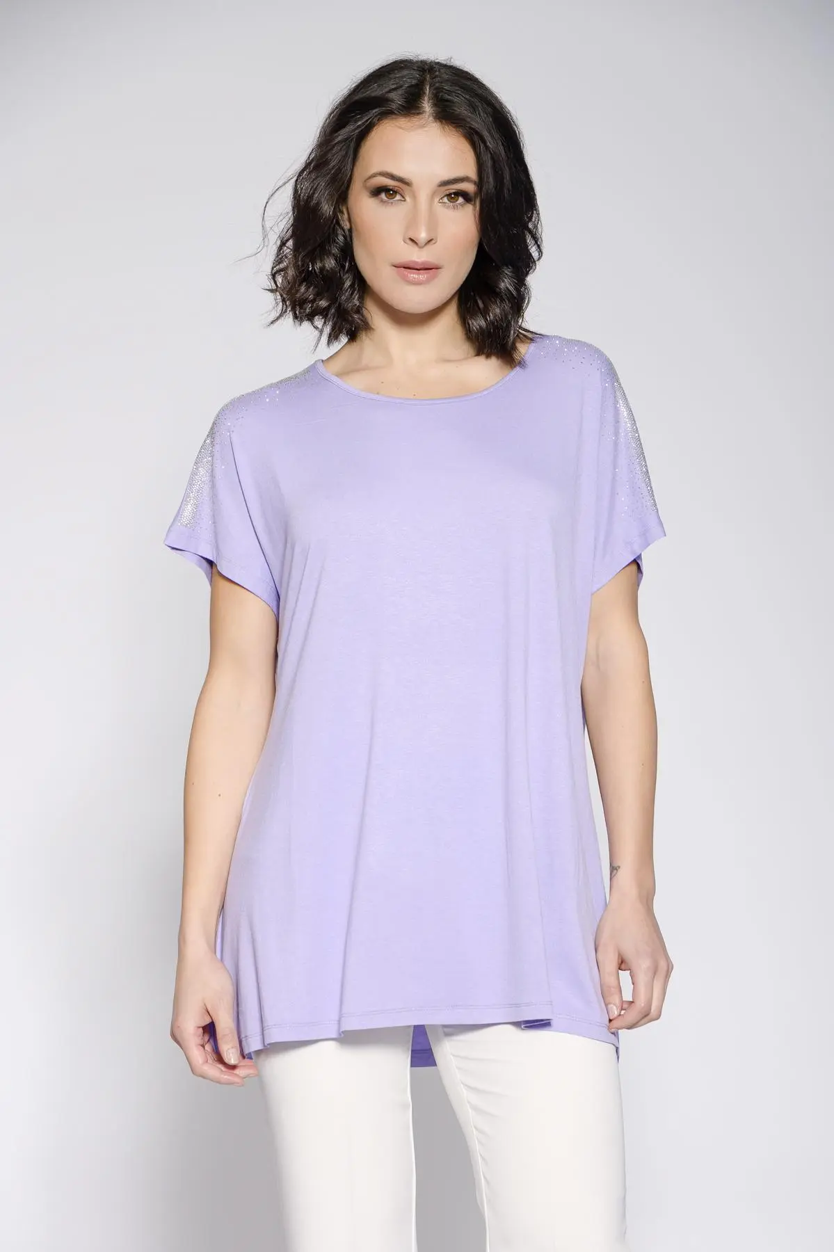 Maglia taglio ad A e strass LILLA