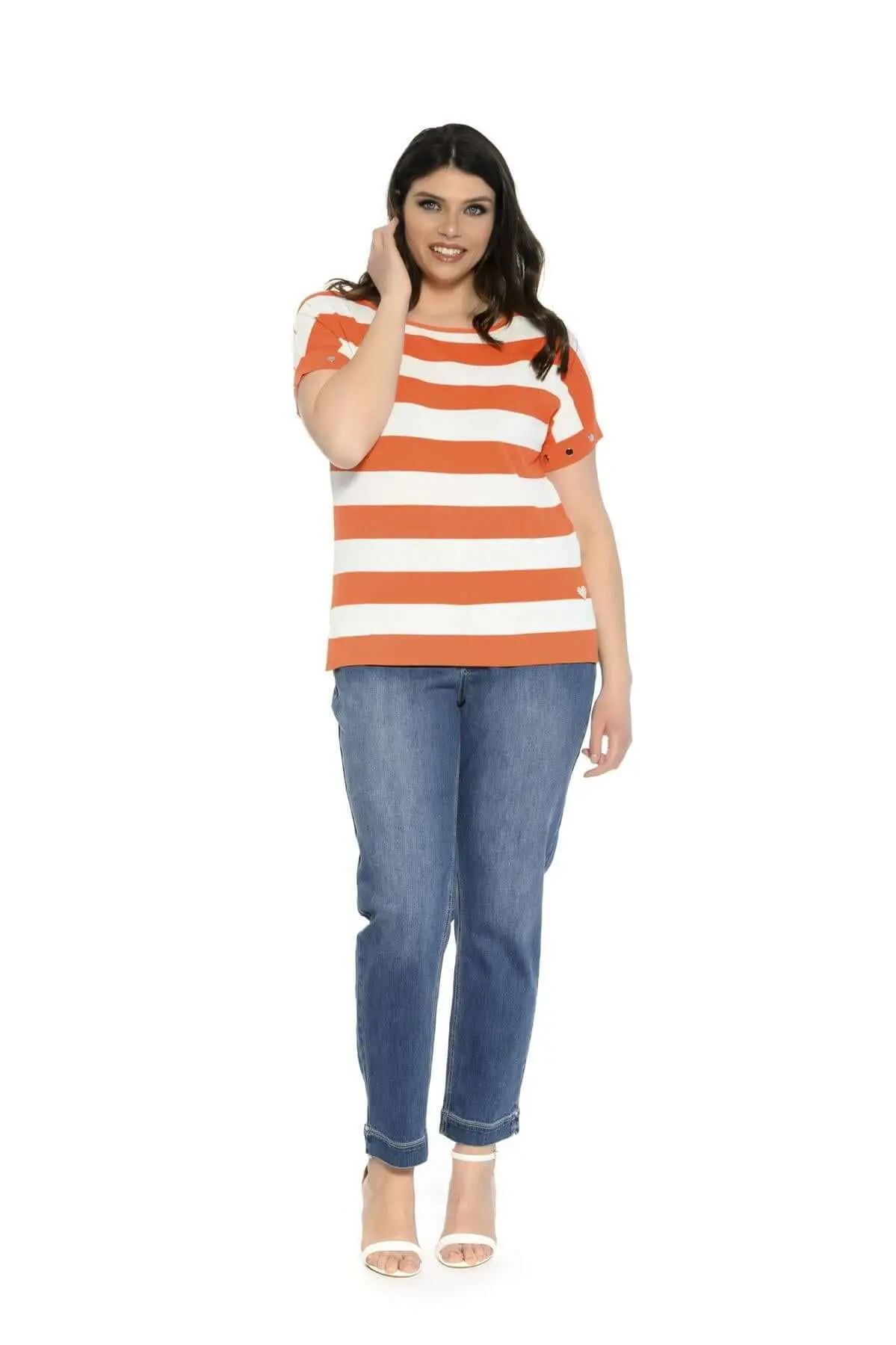 Maglia fantasia a righe ARANCIO-BIANCO