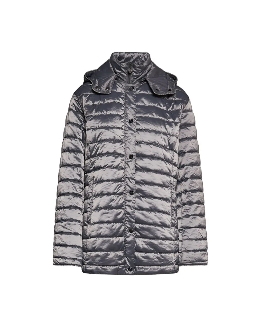 Piumino leggero in nylon trapuntato con cappuccio GRIGIO - Image 2