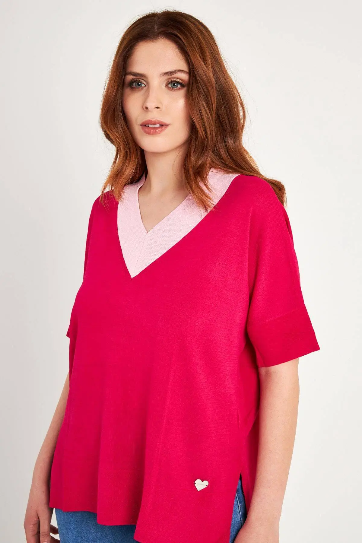 Maglia con scollo a V MAGENTA - Image 3