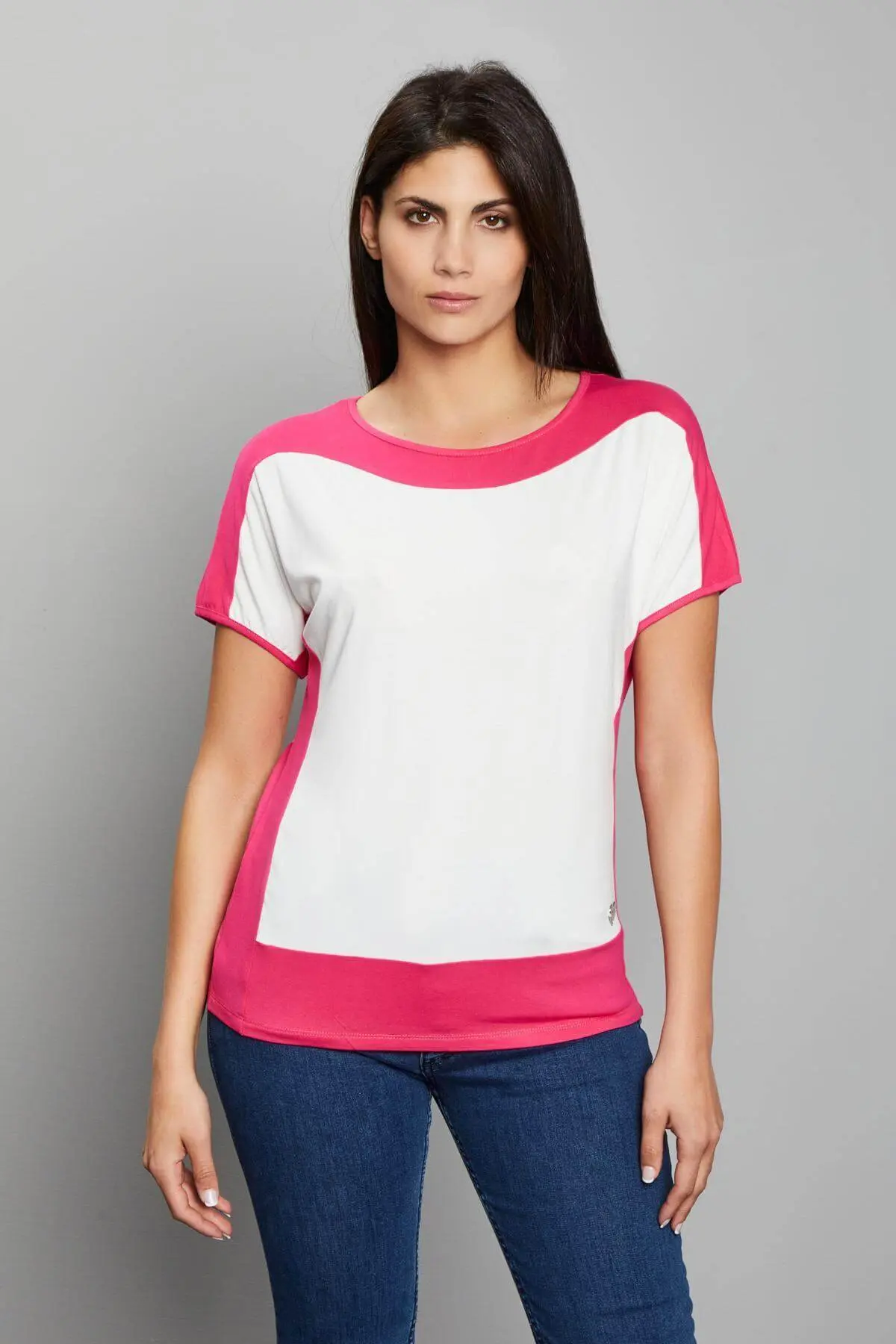 MAGLIA KIMONO BICOLORE GERANIO