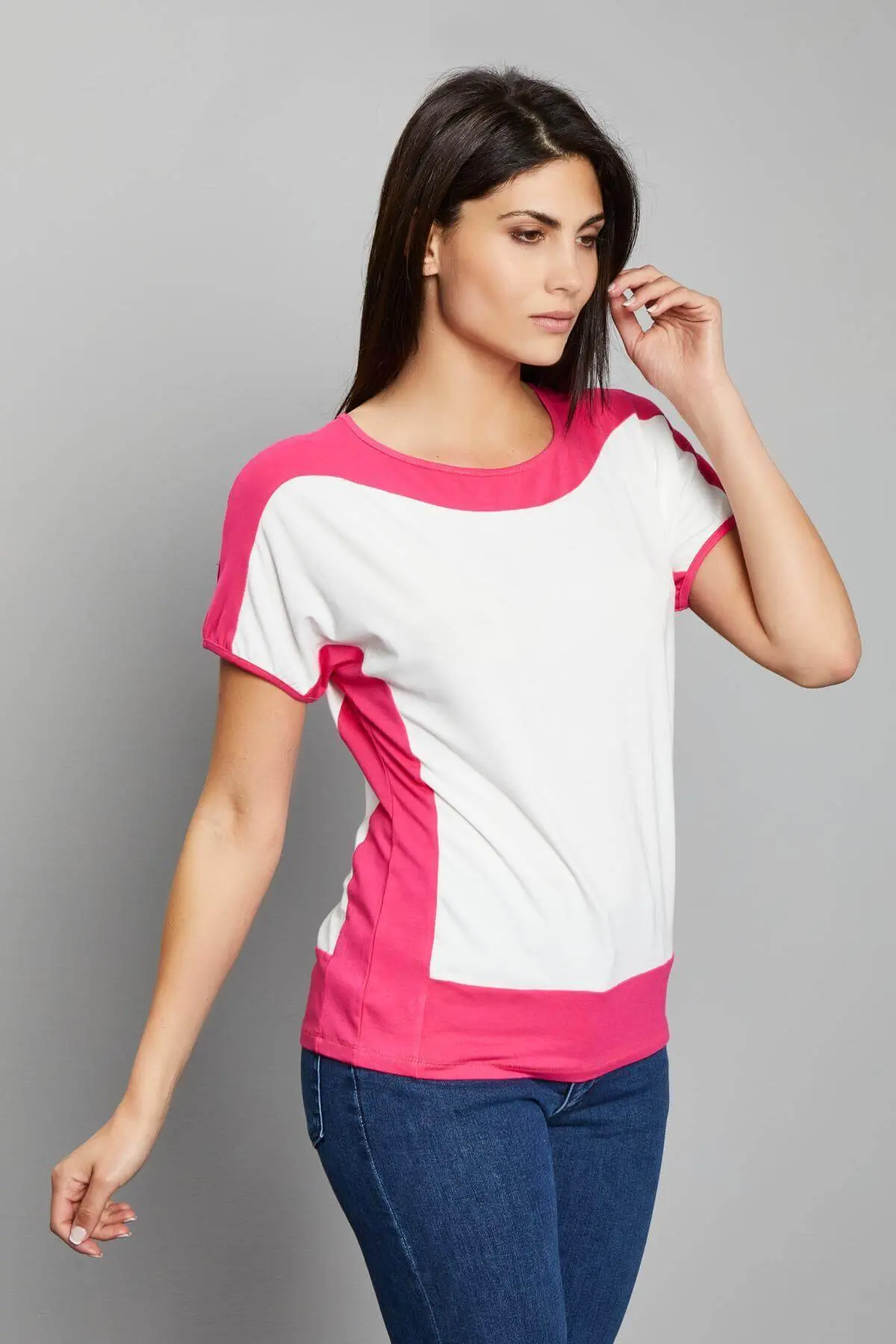 MAGLIA KIMONO BICOLORE GERANIO - Image 3