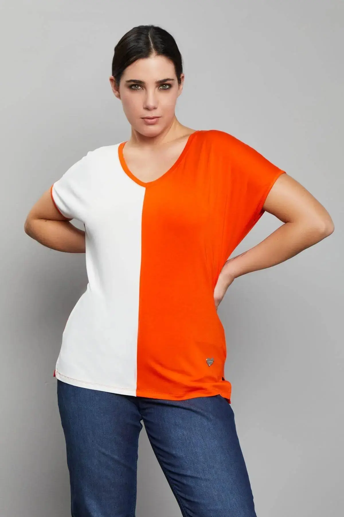 Maglia kimono bicolore ORANGE - Image 2