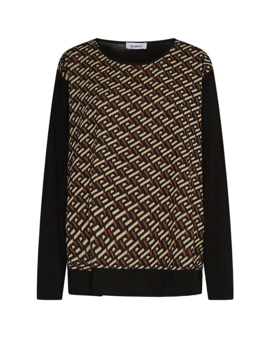 Maglia in fantasia geometrica NERO-CUOIO - Image 2