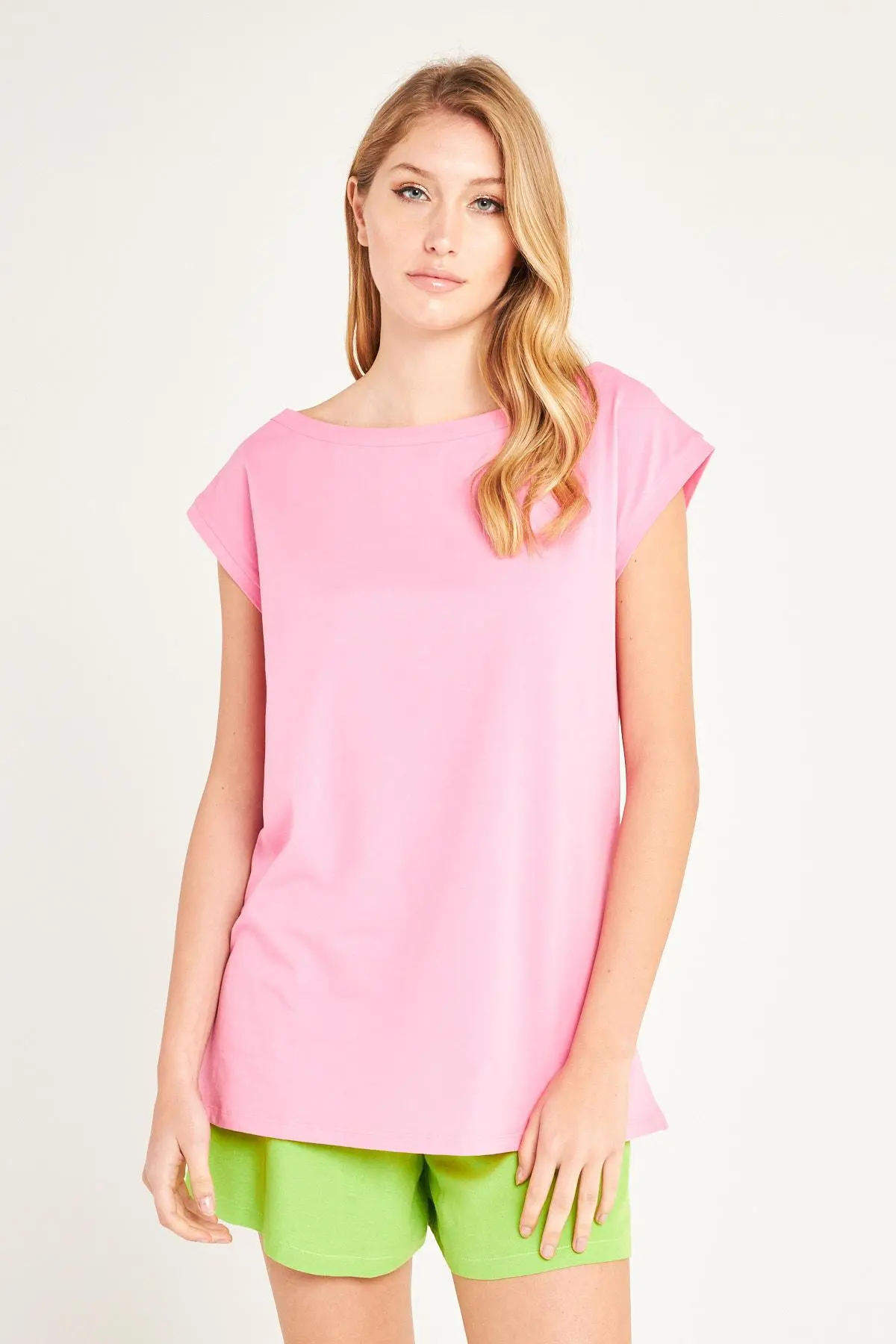 T-shirt scollo a barca ROSA BUBBLE