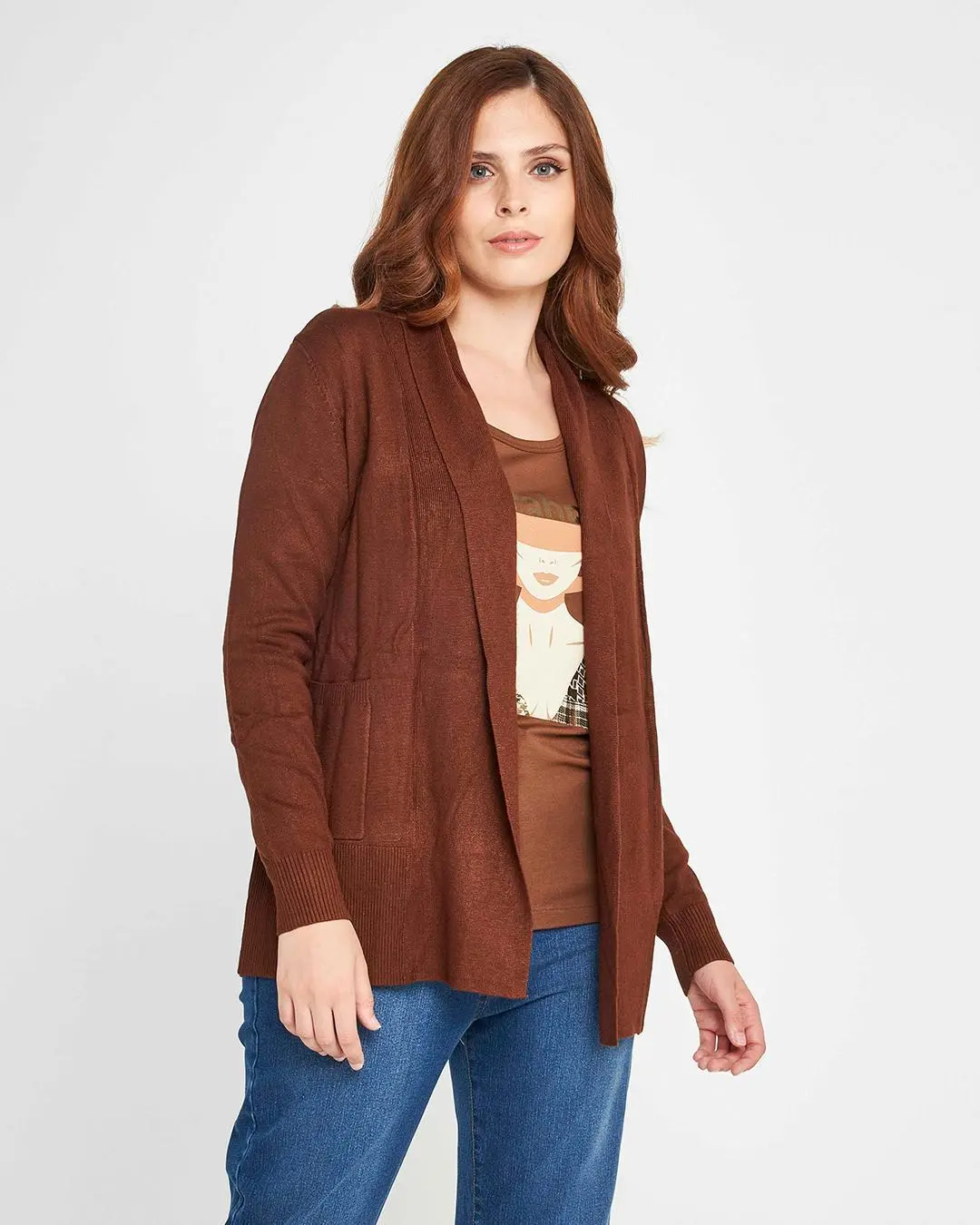Cardigan tinta unita Marrone - Image 3