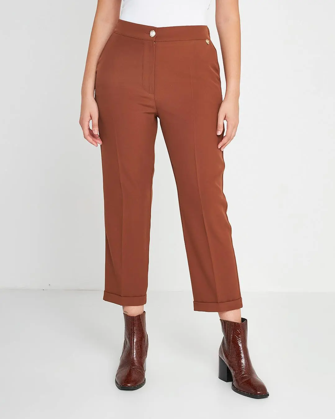Pantalone bottone gioello Marrone